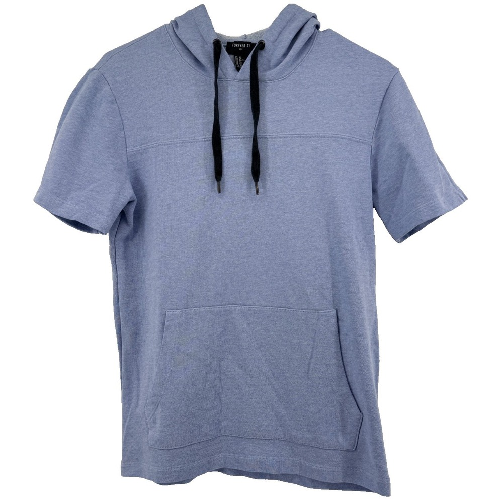 Forever 21 Men Hoodie T‎ Shirt XS Blue Short Sleeve Pullover Pocket Casual